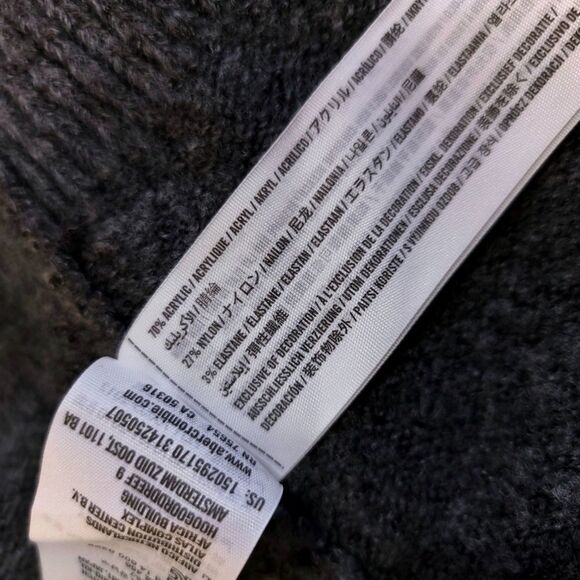 ABERCROMBIE 90s Boho Ribbed Knit Cold Shoulder Balloon Sleeve Sweater Gray Large - Picture 10 of 10